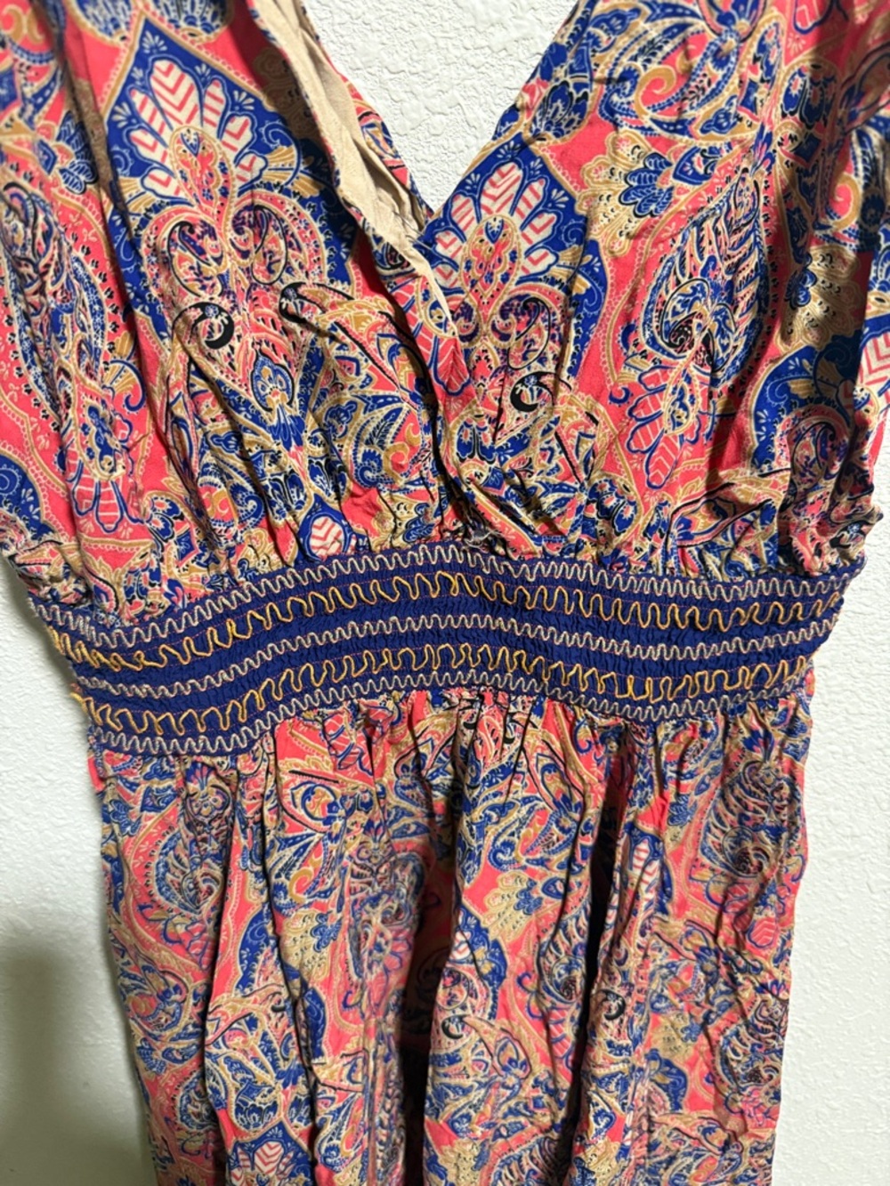 Miss Me Paisley Smocked Waist Handkerchief Hem Mini Dress Red Blue Size Medium - Picture 5 of 8
